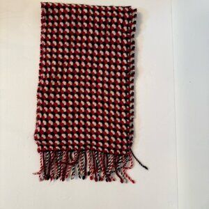 CHARTER CLUB SCARF RED WHITE BLACK CASHMERE LONG RECTANGLE FRINGE ENDS